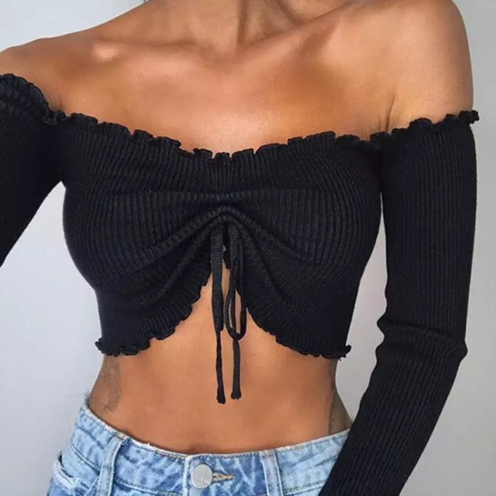 SALE! Off The Shoulder Crop Top In Black
